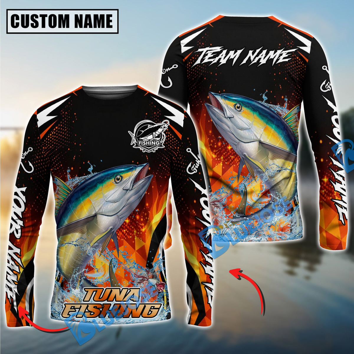 BlueJose Tuna Fishing Fire Touch Custom Name & Team Name 3D Shirts