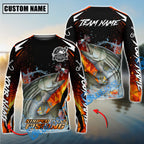 BlueJose Striped Bass Fishing Fire Touch Custom Name & Team Name 3D Shirts