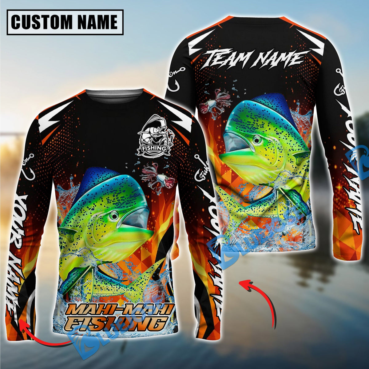BlueJose Mahi-Mahi Fishing Fire Touch Custom Name & Team Name 3D Shirts