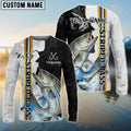 BlueJose Striped Bass Fishing Split Grunge Splash Design Custom Name & Team Name 3D Shirts