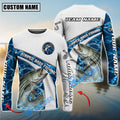BlueJose Striped Bass Fishing Honeycomb Electric Water Splash Custom Name & Team Name 3D Shirts
