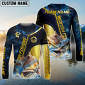 BlueJose Redfish Fishing Ocean Wave Gold Luxury Pattern Custom Name & Team Name 3D Shirts