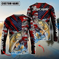 BlueJose Walleye Fishing American Flag Grunge Red Scratch Custom Name & Team Name 3D Shirts