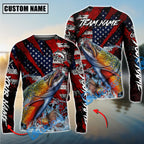 BlueJose Trout Fishing American Flag Grunge Red Scratch Custom Name & Team Name 3D Shirts
