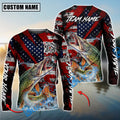 BlueJose Pike Fishing American Flag Grunge Red Scratch Custom Name & Team Name 3D Shirts