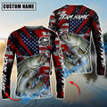 BlueJose Striped Bass Fishing American Flag Grunge Red Scratch Custom Name & Team Name 3D Shirts