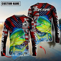 BlueJose Mahi-Mahi Fishing American Flag Grunge Red Scratch Custom Name & Team Name 3D Shirts