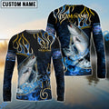 BlueJose Salmon Fishing Flame Dark Blue Luxury Pattern Custom Name & Team Name 3D Shirts
