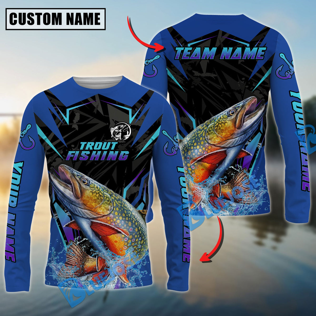 BlueJose Trout Fishing Neon Sport Jersey Style Custom Name & Team Name 3D Shirts