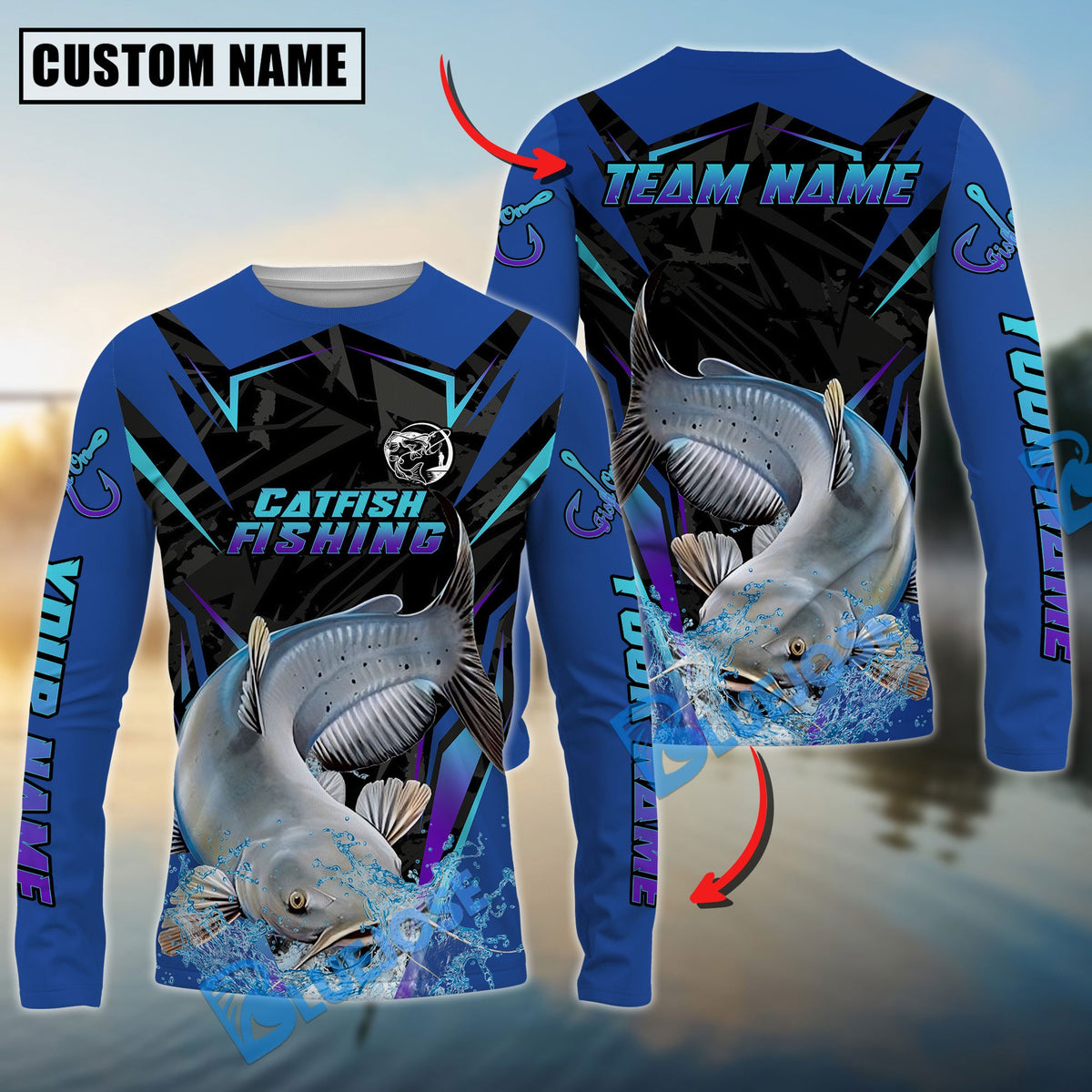 BlueJose Catfish Fishing Neon Sport Jersey Style Custom Name & Team Name 3D Shirts