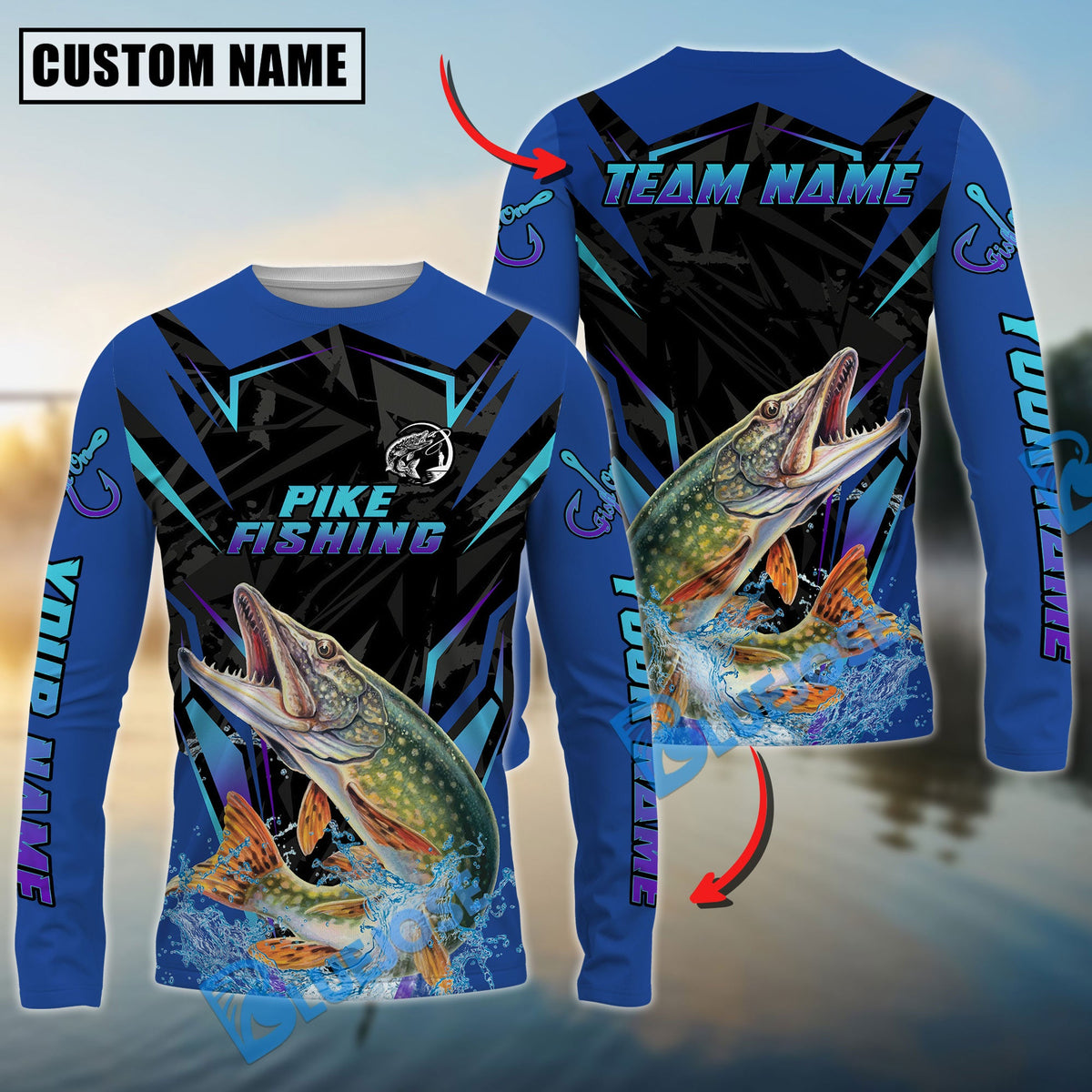 BlueJose Pike Fishing Neon Sport Jersey Style Custom Name & Team Name 3D Shirts