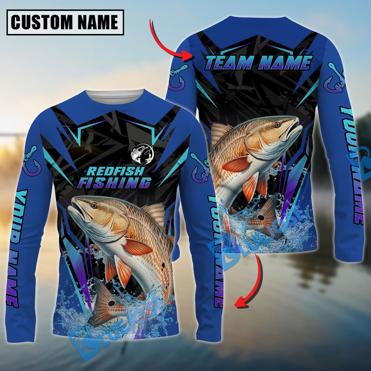BlueJose Redfish Fishing Neon Sport Jersey Style Custom Name & Team Name 3D Shirts
