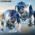 BlueJose Catfish Fishing Blue Water Splash Scale Pattern Custom Name & Team Name 3D Shirts