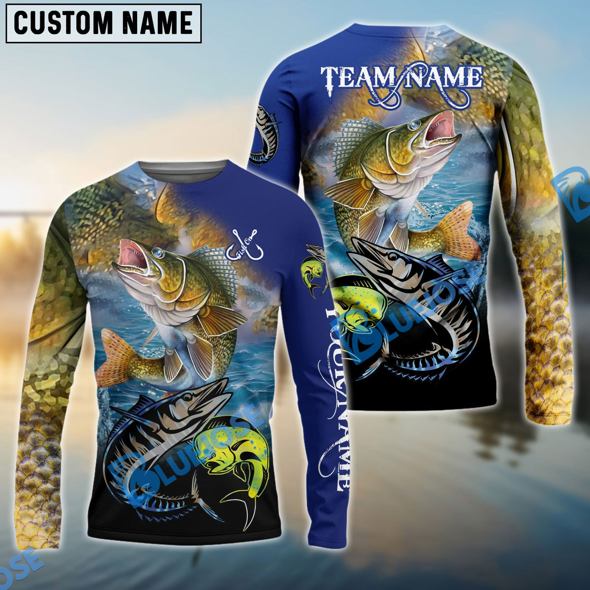 BlueJose Walleye Fishing Ocean & Lake Custom Name & Team Name 3D Shirts