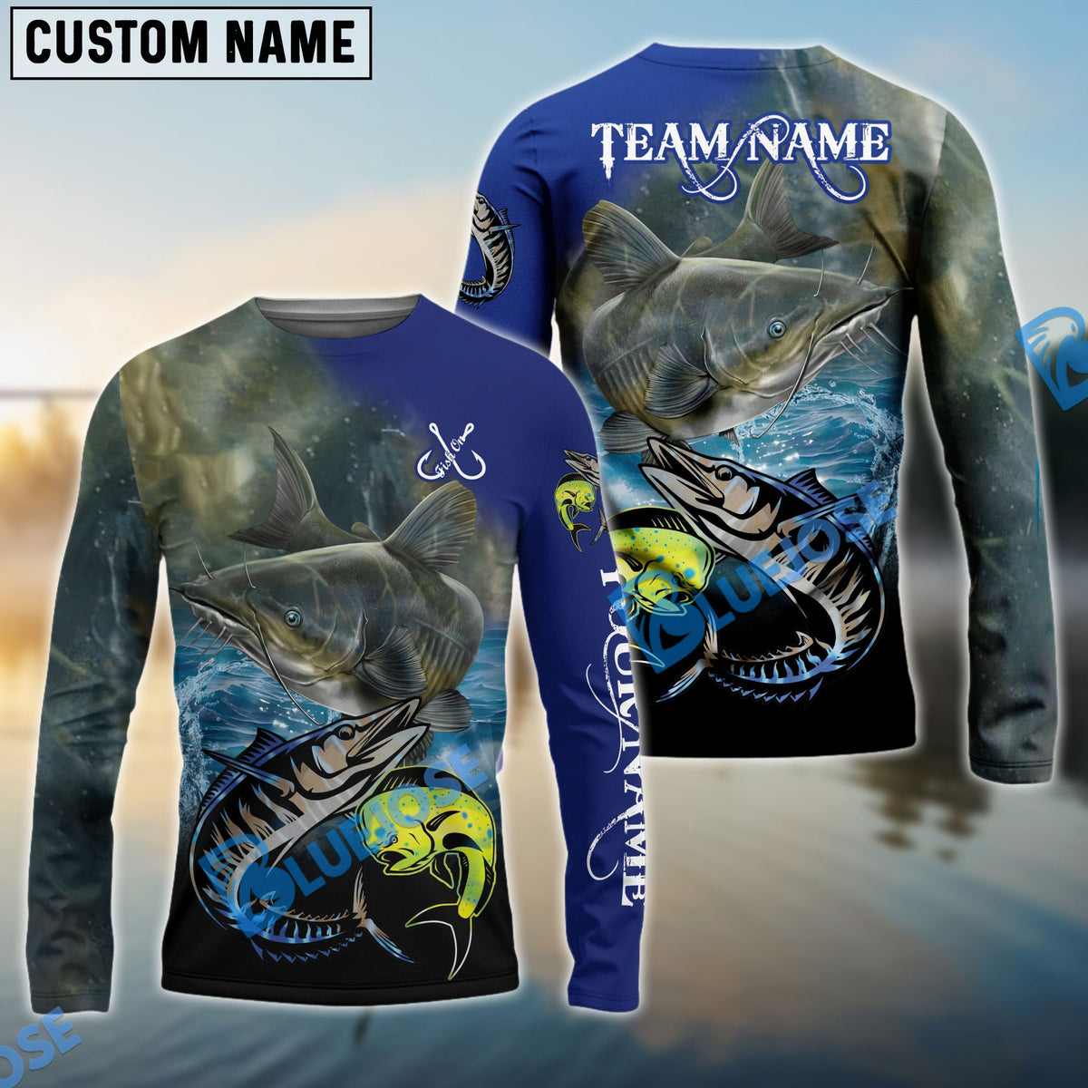 BlueJose Catfish Fishing Ocean & Lake Custom Name & Team Name 3D Shirts