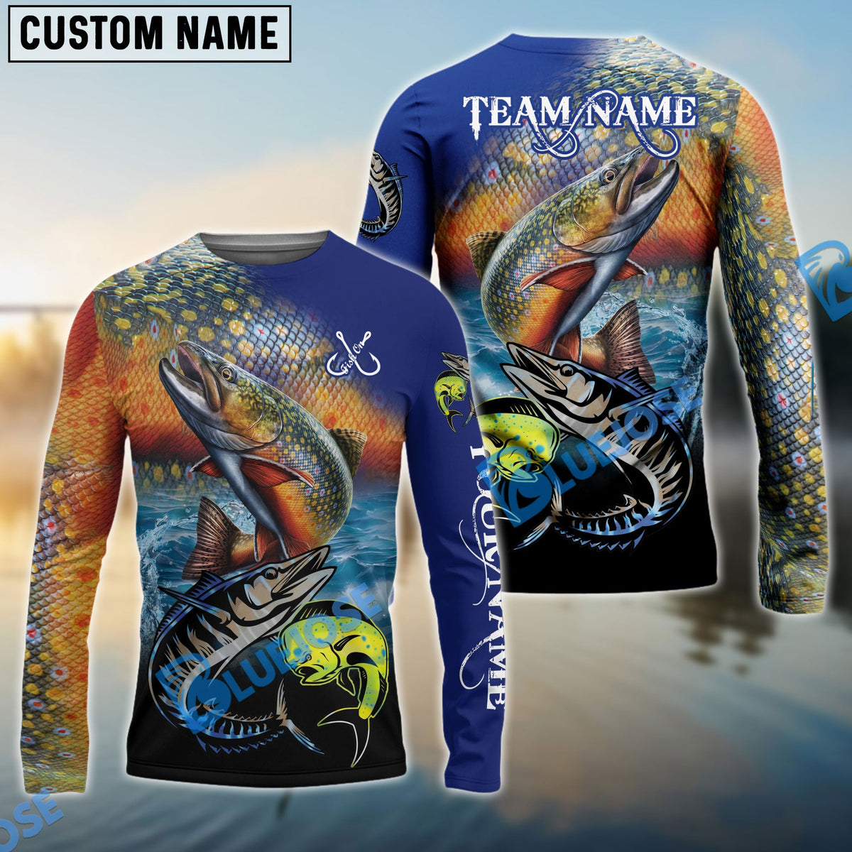 BlueJose Trout Fishing Ocean & Lake Custom Name & Team Name 3D Shirts