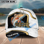 BlueJose Fishing White Marble & Gold Trim Splash Heartbeat Line Personalized Cap (13 Breeds)