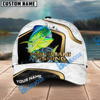 BlueJose Fishing White Marble & Gold Trim Splash Heartbeat Line Personalized Cap (13 Breeds)