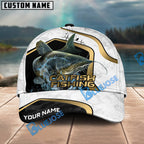 BlueJose Fishing White Marble & Gold Trim Splash Heartbeat Line Personalized Cap (13 Breeds)