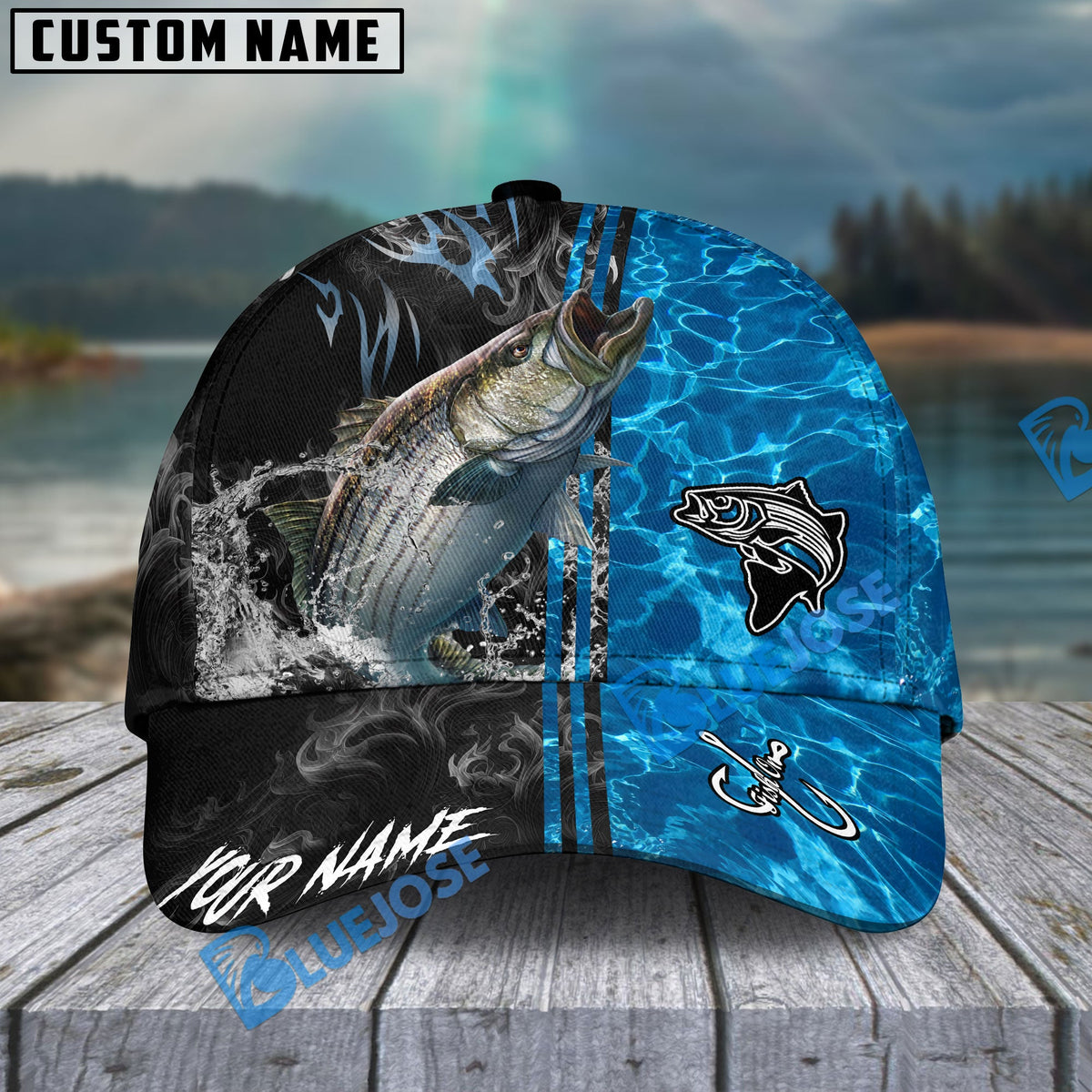 BlueJose Fishing Sparkling Water Smoke Pattern Design Personalized Cap (13 Breeds)