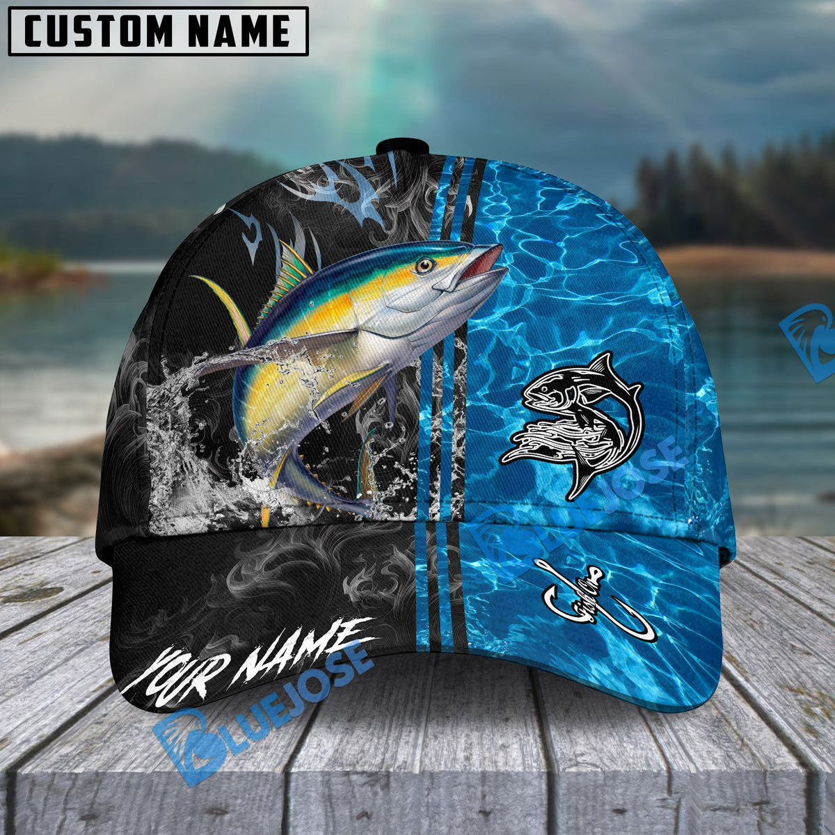 BlueJose Fishing Sparkling Water Smoke Pattern Design Personalized Cap (13 Breeds)