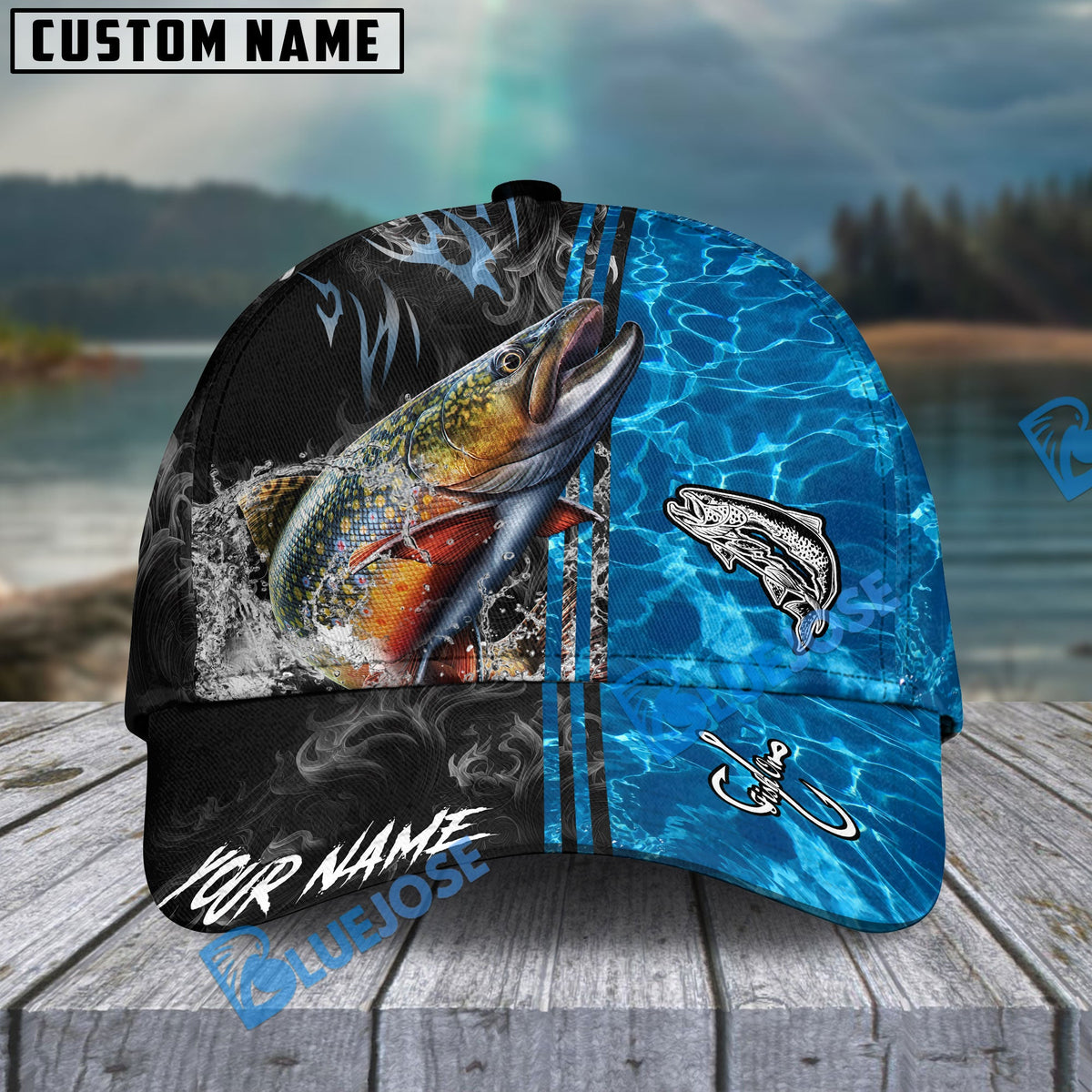 BlueJose Fishing Sparkling Water Smoke Pattern Design Personalized Cap (13 Breeds)