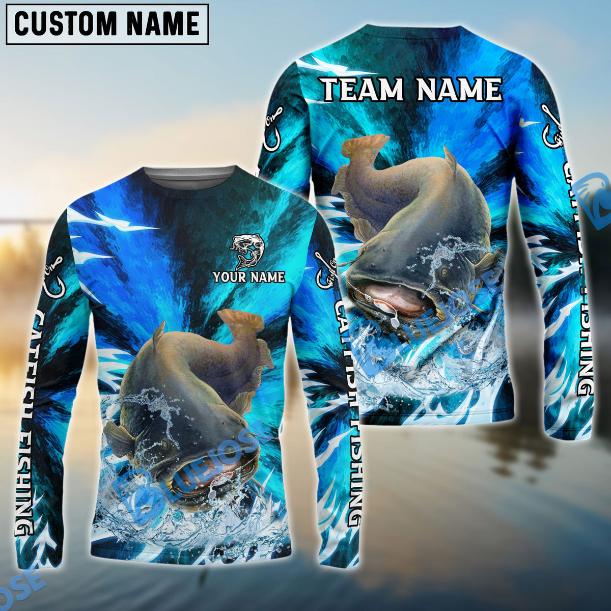 BlueJose Catfish Fishing Sharp Strike Custom Name & Team Name 3D Shirts