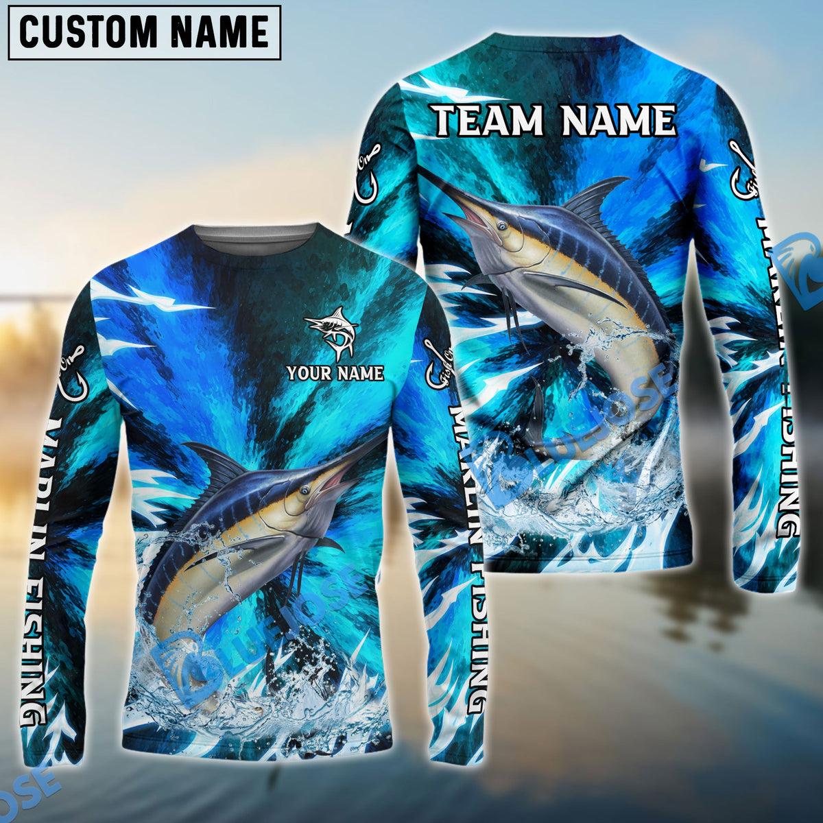 BlueJose Marlin Fishing Sharp Strike Custom Name & Team Name 3D Shirts