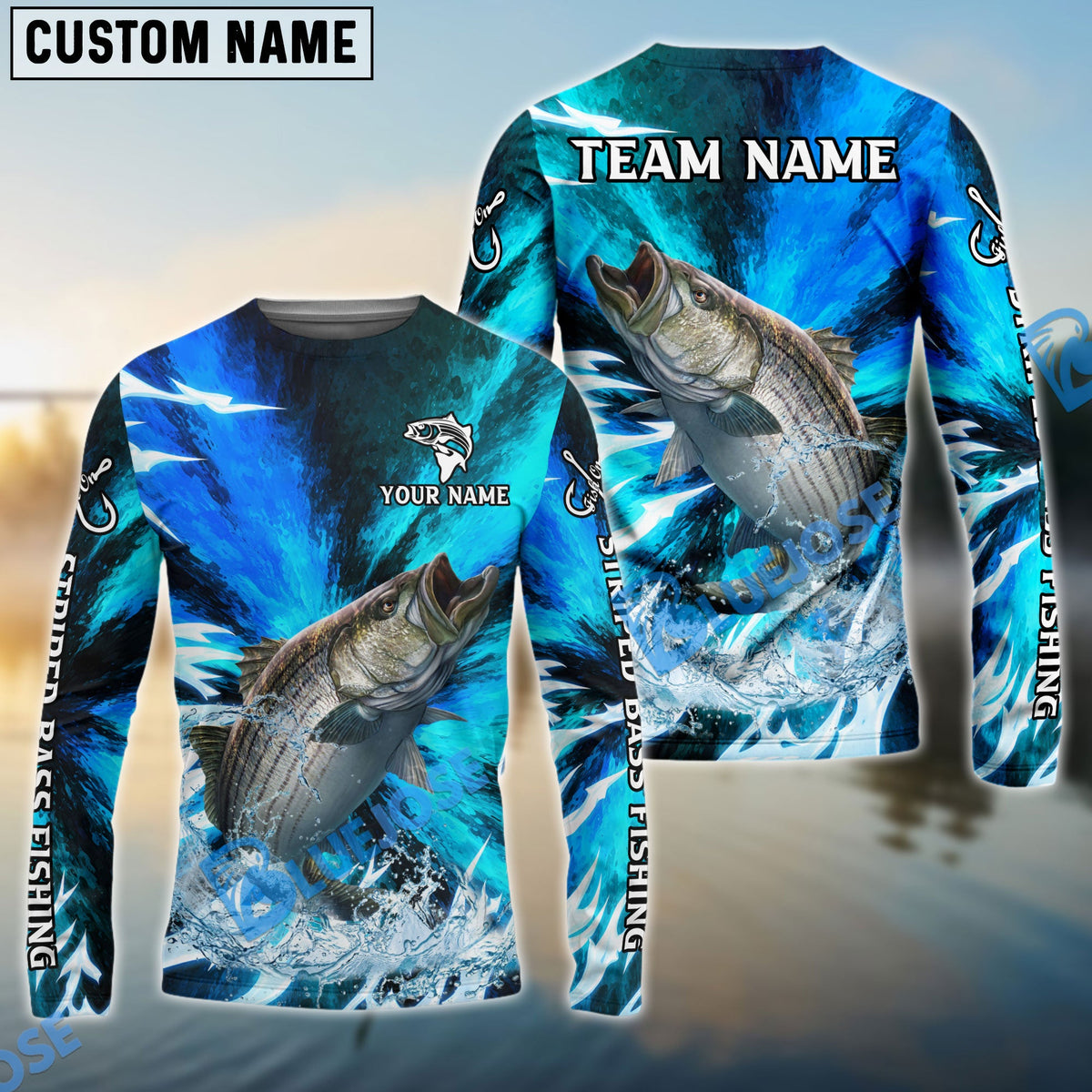 BlueJose Striped Bass Fishing Sharp Strike Custom Name & Team Name 3D Shirts