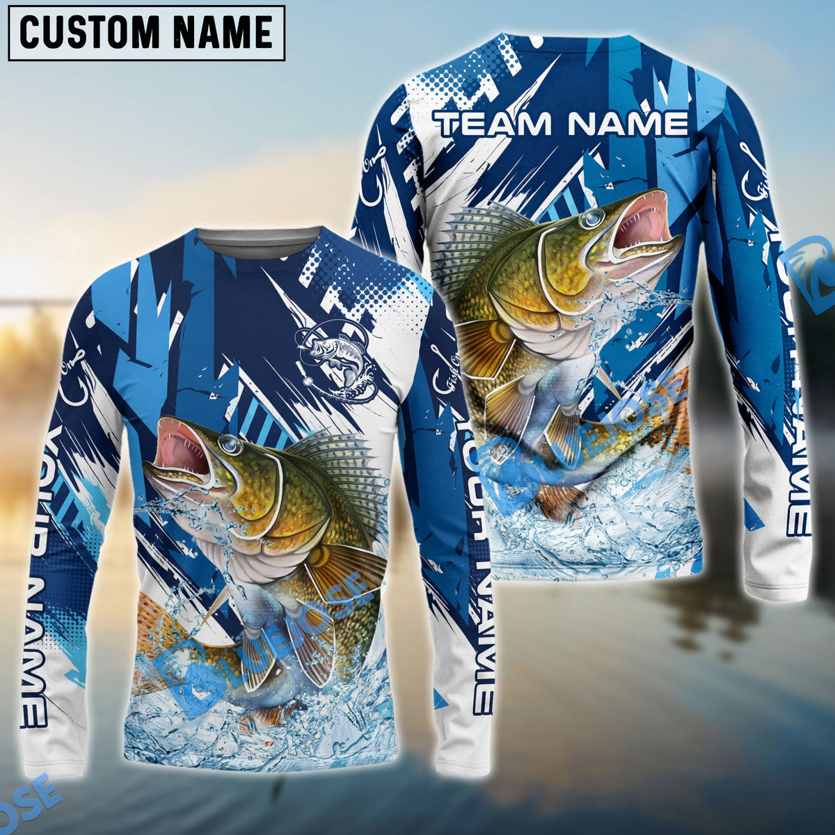 BlueJose Walleye Fishing Technical Fish Scale Custom Name & Team Name 3D Shirts