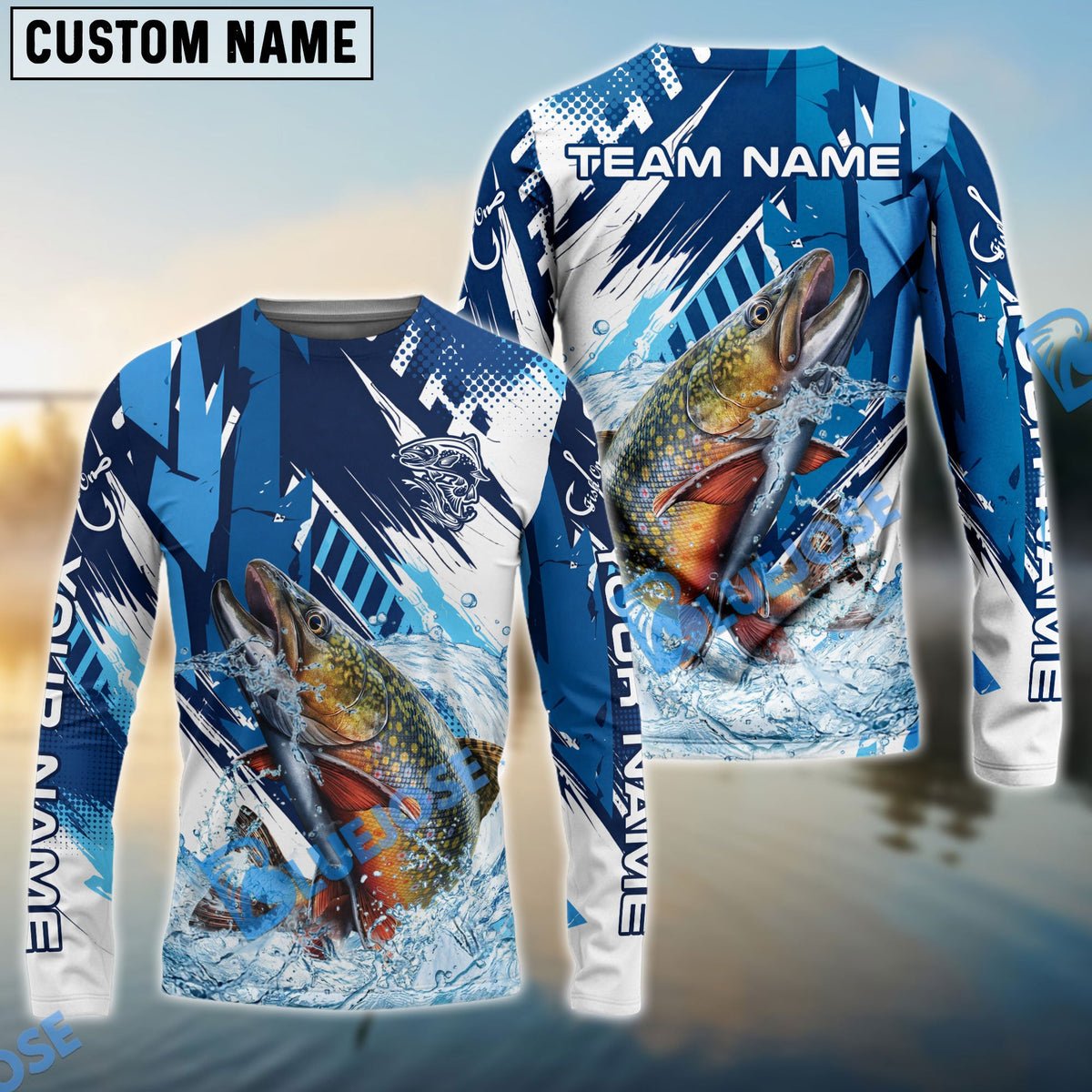 BlueJose Trout Fishing Technical Fish Scale Custom Name & Team Name 3D Shirts