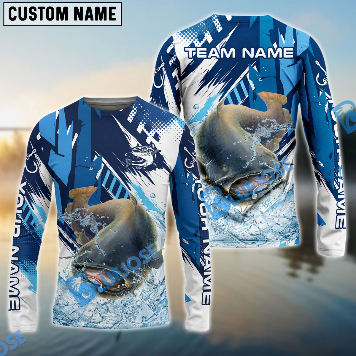 BlueJose Catfish Fishing Technical Fish Scale Custom Name & Team Name 3D Shirts