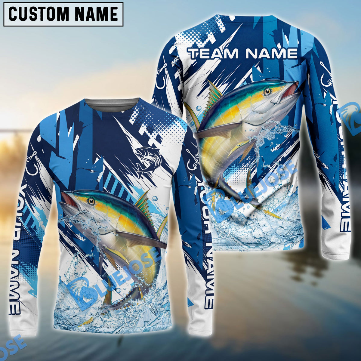 BlueJose Tuna Fishing Technical Fish Scale Custom Name & Team Name 3D Shirts