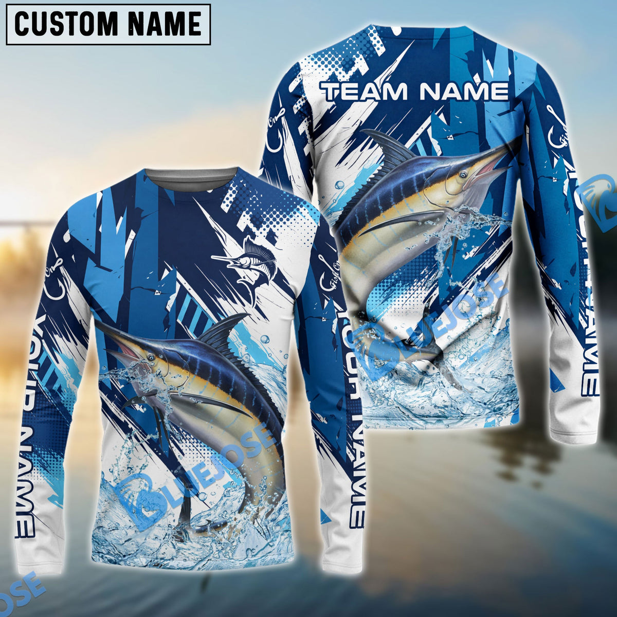 BlueJose Marlin Fishing Technical Fish Scale Custom Name & Team Name 3D Shirts