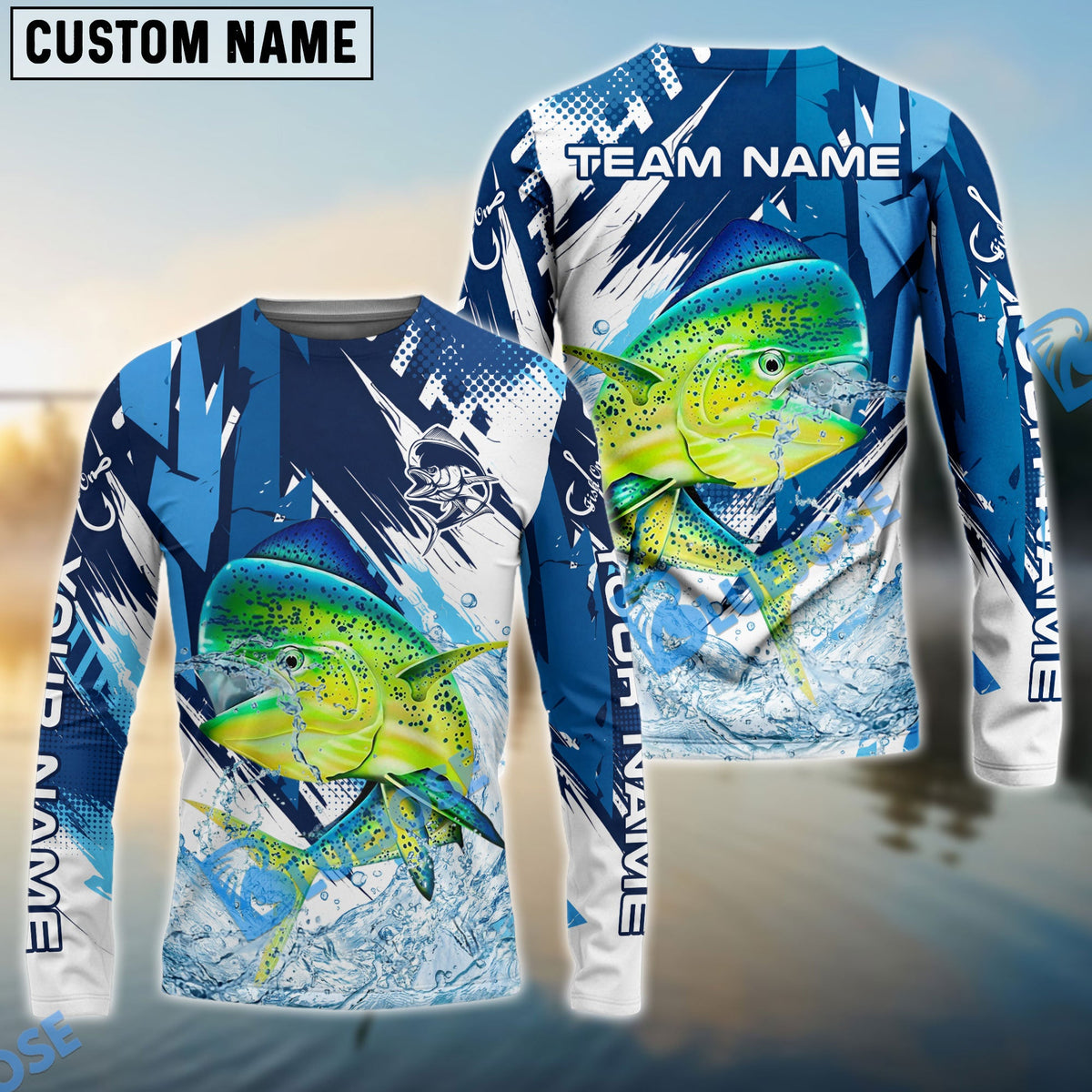 BlueJose Mahi-Mahi Fishing Technical Fish Scale Custom Name & Team Name 3D Shirts