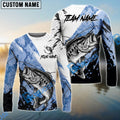 BlueJose Bass Fishing Blue White Long Jumping Splash Water Graphic Custom Name & Team Name 3D Shirts