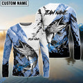 BlueJose Pike Fishing Blue White Long Jumping Splash Water Graphic Custom Name & Team Name 3D Shirts