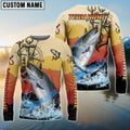BlueJose Salmon Fishing Sunset Compass Custom Name & Team Name 3D Shirts