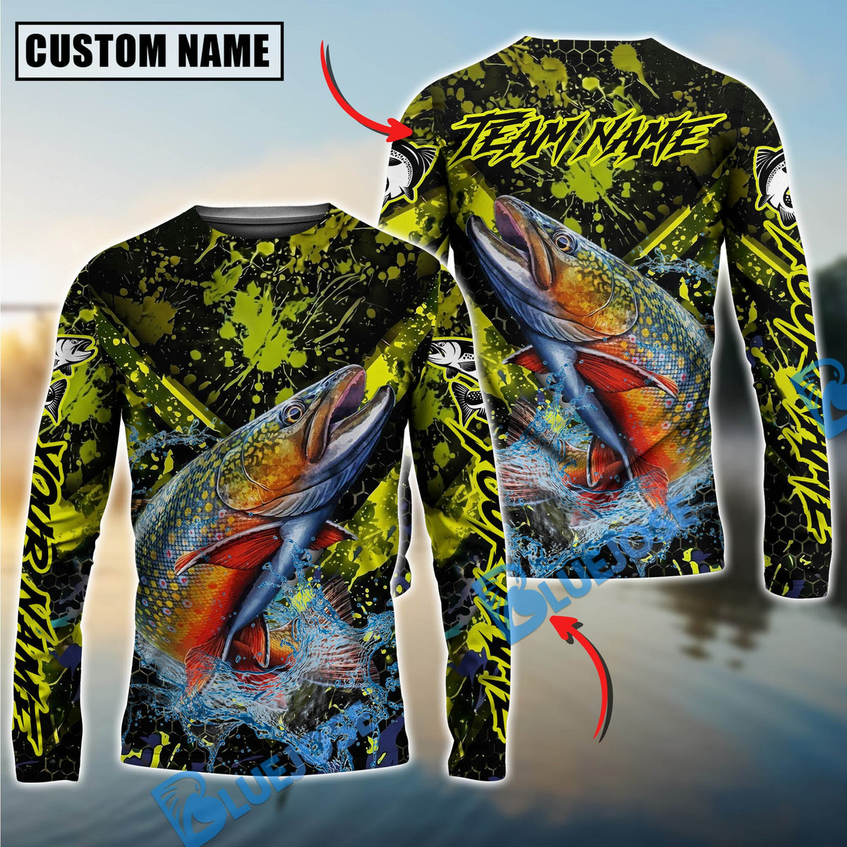 BlueJose Trout Fishing Neon Splash Custom Name & Team Name 3D Shirts
