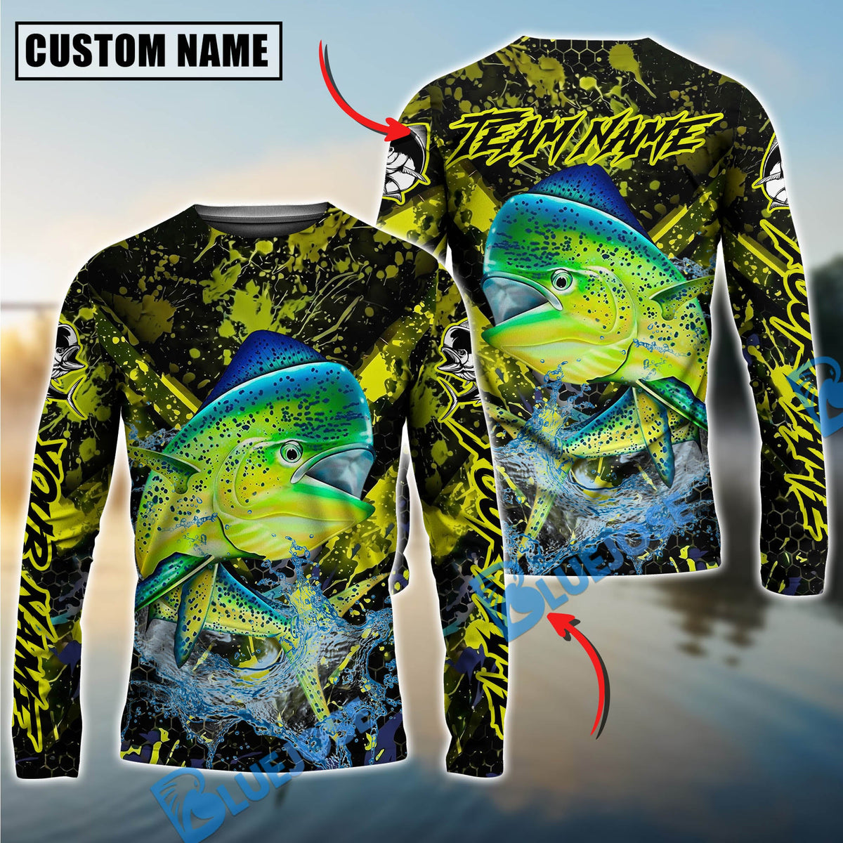 BlueJose Mahi-Mahi Fishing Neon Splash Custom Name & Team Name 3D Shirts