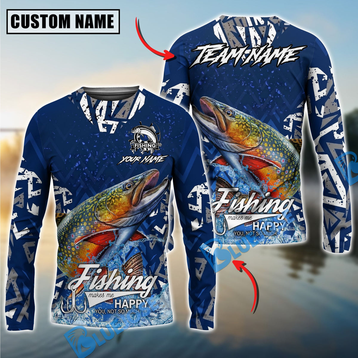 BlueJose Trout Fishing Tribal Blue Custom Name & Team Name 3D Shirts