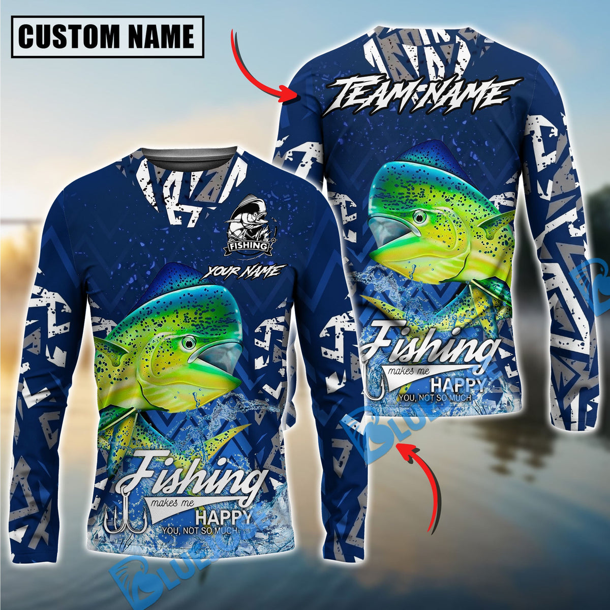 BlueJose Marhi-Mahi Fishing Tribal Blue Custom Name & Team Name 3D Shirts