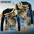 BlueJose Walleye Fishing Luxury Gold Wave Water Splash Design Custom Name & Team Name 3D Shirts