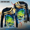 BlueJose Mahi-Mahi Fishing Luxury Gold Wave Water Splash Design Custom Name & Team Name 3D Shirts