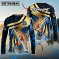 BlueJose Redfish Fishing Luxury Gold Wave Water Splash Design Custom Name & Team Name 3D Shirts