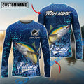 BlueJose Tuna Fishing Dark Water Splash Texture Design Custom Name & Team Name 3D Shirts