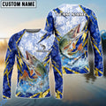 BlueJose Pike Fishing Lightning Splash Blue Pattern Custom Name & Team Name 3D Shirts