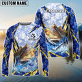 BlueJose Redfish Fishing Lightning Splash Blue Pattern Custom Name & Team Name 3D Shirts