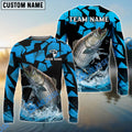BlueJose Striped Bass Fishing Geometric Camouflage Splash Art Custom Name & Team Name 3D Shirts