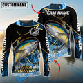 BlueJose Tuna Fishing Water Splash Navy Gold Pattern Custom Name & Team Name 3D Shirts